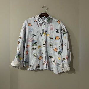 Banana republic linen boxy crop button down